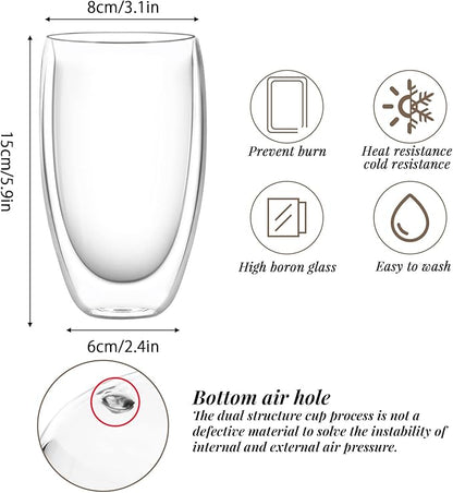 Glass Coffee Cups Set of 4, 16 oz Double Walled Glass Coffee Mugs, Insulated Coffee Mug for Espresso, Cappuccino, Latte, Tea
