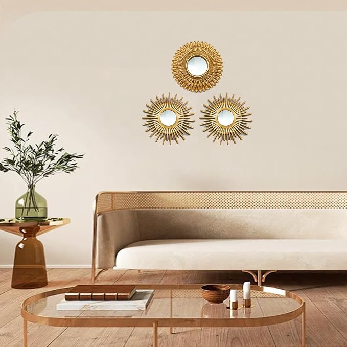 Gold Mirrors for Wall Pack of 1. Round Mirrors.Ring Shape.Decorative Mirrors.Wall Mirrors for Decor Home Decor.Plastic Frames.Glass Mirrors.Sun Gold Color.