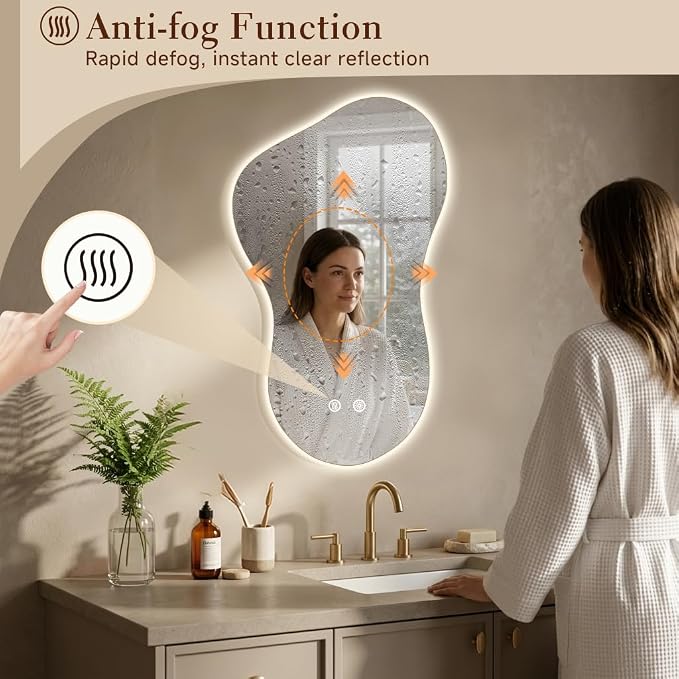 24×36 Irregular Backlit Mirror Asymmetrical Bathroom Mirror with Lights LED Dimmable Mirror for Bathroom Makeup Area