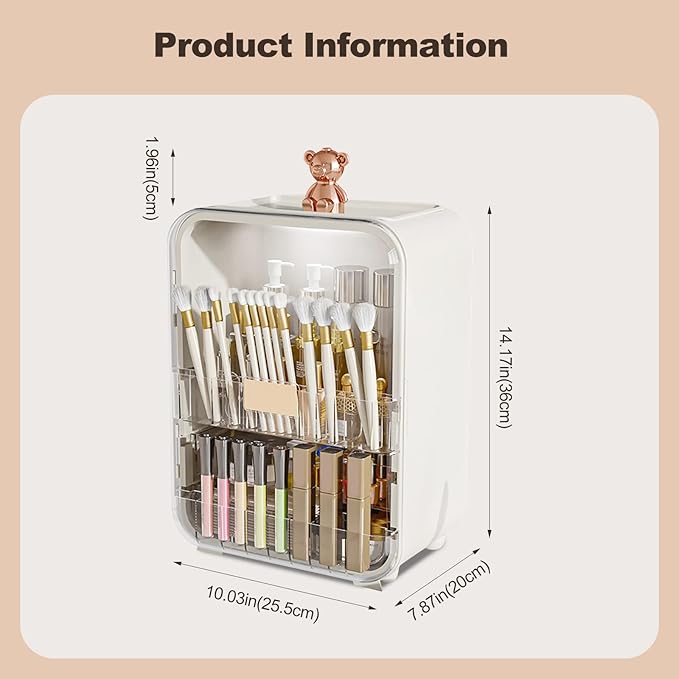 Ergocar Portable Pink Bear Series Multi-Function Make Up Case Dustproof Cosmetic Storage Box, Cosmetics Skin Care Products Jewelry Organizer Case Lipstick Box With LED Light - White
