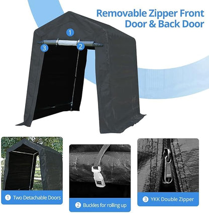 ADVANCE OUTDOOR 6x8 ft Outdoor Portable Storage Shelter Shed with 2 Roll up Zipper Doors & Vents Carport for Motorcycle Waterproof and UV Resistant Portable Garage Kit Tent, Gray