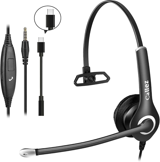 Callez Wired Computer Headset, 3.5mm/USB-C Headset