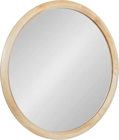 Kate and Laurel Pao Modern Round Wood Wall Mirror; 28; Natural Wood; Decorative Scandinavian Circle Mirror for Robust Wall Decor