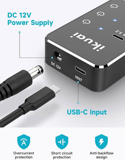 Powered USB Hub, ikuai 10-Port USB 3.2 / USB C Hub,