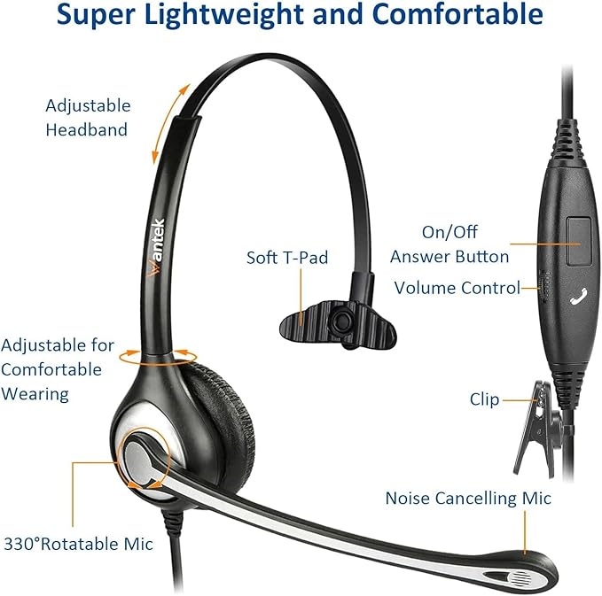 Wantek Cell Phone Headset with Microphone Noise Cancelling