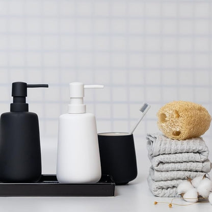 Matte White Ceramic Soap Dispenser, 13 oz Refillable Bathroom or Kitchen Countertop Dispenser with Soft Touch Rubber Coating