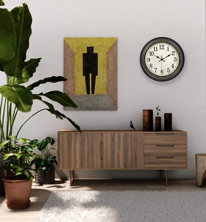 45MinST 14 Inches Retro Wall Clock, Silent Non Ticking Battery Operated Movement, Home/Wall Decor, Easy to Read, Decorate Bedroom/Living Room/Office with Arabic/Roman(Arabic)