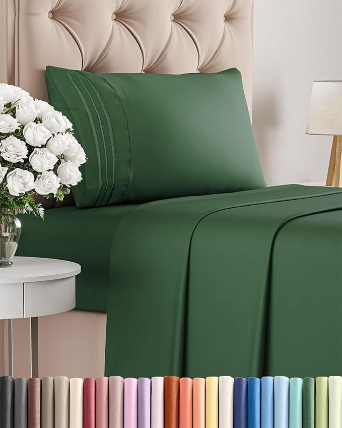 Twin XL Size 3 Piece Sheet Set - Comfy Breathable & Cooling Bed Sheets Set - Hotel Luxury Bedding for Women, Men, Kids, Teens, Boys & Girls - Deep Pockets and Wrinkle Free - Oeko-Tex - Emerald Green