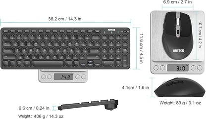 Arteck 2.4G USB Wireless Keyboard and Mouse Combo Ultra Slim Compact Keyboard and Ergonomic Mouse for Computer Desktop PC Laptop and Windows 11/10/8/7 Build in USB-C Rechargeable Battery