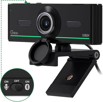 1080P Webcam with Microphone for Desktop, Computer Webcam Connect Bluetooth