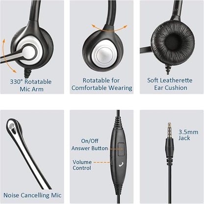 Wantek Phone Headset Wired Computer Headset