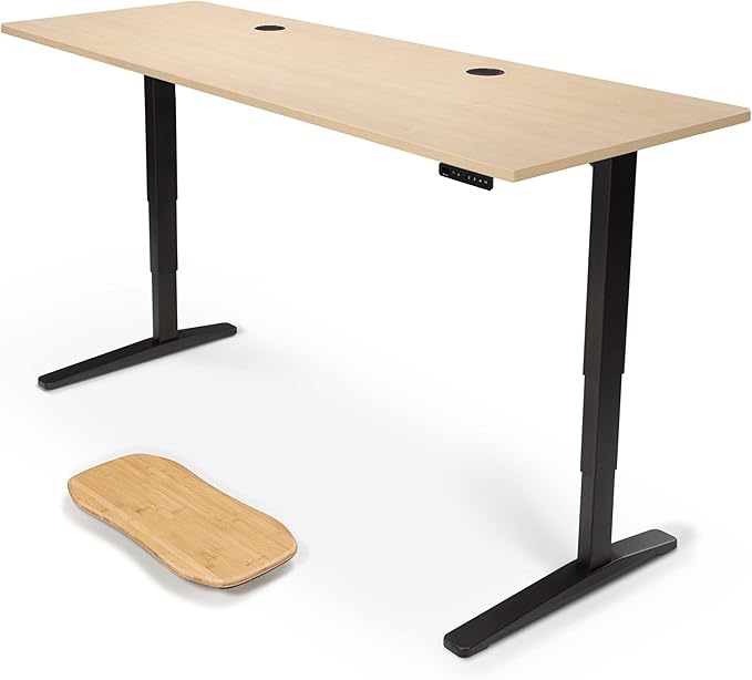 UPLIFTDESK V2 2-Leg Maple Laminate Wood Standing Desk – Adjustable Height, Advanced 1-Touch Memory Keypad, Under Desk Cable Management, Wire Grommets & Rocker Board (Black C-Frame, 80 x 30 inch)