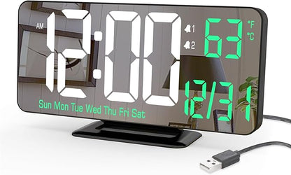 KOSUMOSU Desk Clock 6.7in Black Digital Alarm Clock