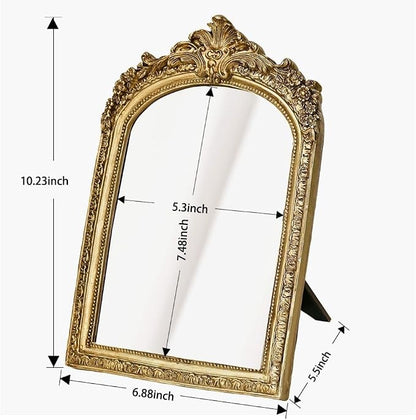 TenFuju 11” x 9.5” Small Gold Vintage Wall Mirror, Antique Gold Resin Baroque, Decorative Hanging & Tabletop