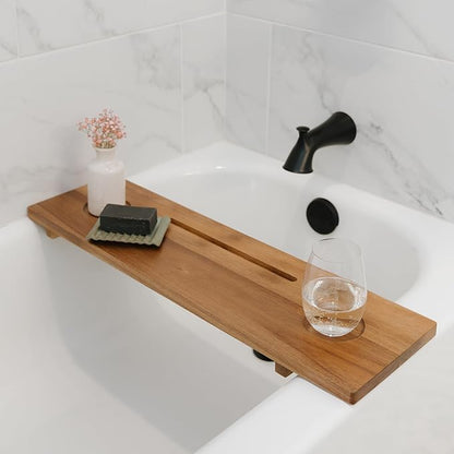 Premium Nature Shed Bathtub Tray for Standard Tubs | 29" Solid Acacia Luxury Bath Tray for Tub | Anti-Tip, Non-Toxic, Sustainable, Adjustable Bathtub Caddy | Bathroom Accessories Holders for Tub Tray