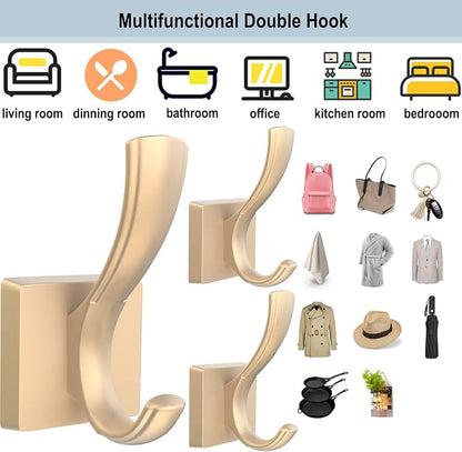 TOFIIGREM Gold Towel Hooks for Wall, Heavy Duty Thick Metal Bathroom Coat Hooks for Hanging Key Robe Hat Backpack, Wall Mount Hooks Bath Kitchen Garage Hooks(8 Pack, Gold)