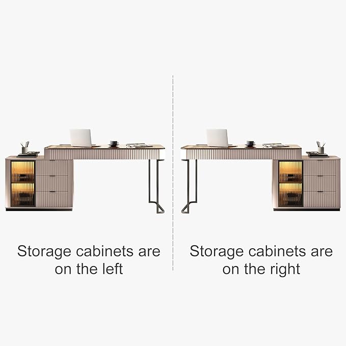 Lartis Office Desk, Very Easy to Assemble, Computer Desk, Home Telescopic Writing Desk, Modern Computer Desk with Retractable Cabinet Built-in LED Lights (Pale Pink, 47 in)