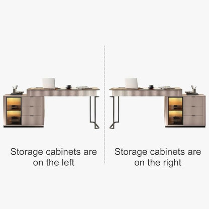 Lartis Office Desk, Very Easy to Assemble, Computer Desk, Home Telescopic Writing Desk, Modern Computer Desk with Retractable Cabinet Built-in LED Lights (Pale Pink, 47 in)