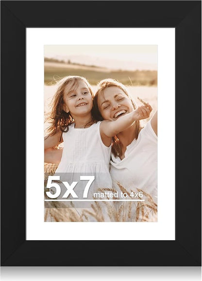 5x7 Picture Frame with Glass, Display Pictures 4x6 with Mat or 5 x 7 without Mat - Wall and Tabletop, 5 by 7 Photo Wooden Frames (Black, 1 Pack)