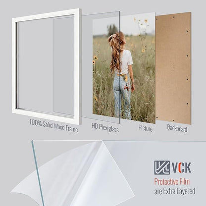VCK 18x24 Poster Frame Set of 1 - White, Textured Exclusive Solid Wood Picture Frames with Polished Plexiglass