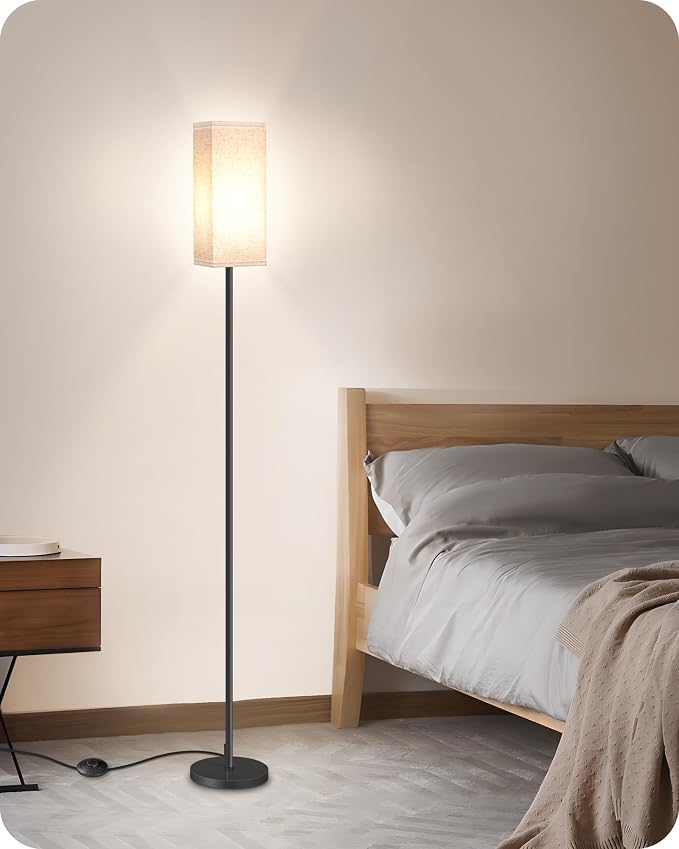 64.6" Floor Lamp, Pole with Foot Switch, Modern Standing Lamp Lampshade, Minimalist Freestanding Lamp (Bulb Not Included), for Living Room, Bedroom Office ETL Listed, Black and Beige E07LD05