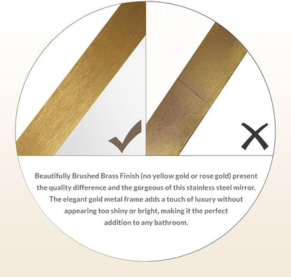 ANDY STAR Gold Bathroom Mirrors for Over Sink, 36x36 Inch Brushed Gold Wall Mirror, Rectangular Metal Framed Vanity Mirror -Modern Clean Design with Superior Stainless Steel Frame