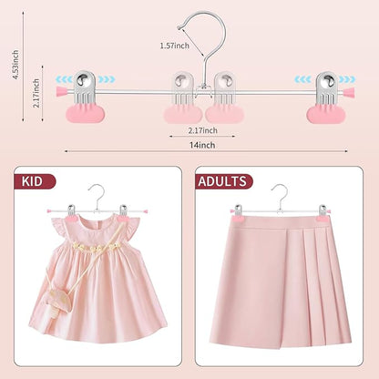 14Inch Pants Hangers with Wide Clips 50 Pack Adjustable Skirt Hangers for Women Non-Slip Clothes Hanger for Pants Heavy Duty Space Saving Trousers Hanger for Jeans,Shorts Pink