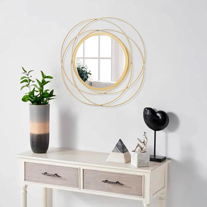 Large Round Mirror with Iron Metal Wire Frame Wall-Mounted Mirror for Home Decorative Living Room Bedroom Bathroom Entryway 16” x 16”