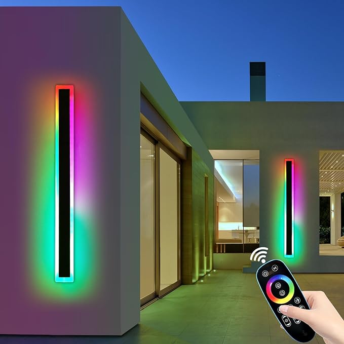 Mikeru Modern Outdoor Light Fixture, 57inch Modern RGB Outdoor Wall Light 10%-100% Dimmable with Memory Function Long Outdoor Porch Lights Featuring Multiple Modes and 12 Colors for Patio Entryway