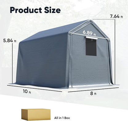 Quictent Heavy Duty 8x10FT Carport Shelter with Roll-Up Mesh Windows & Reinforced Frame, Portable Garage Canopy for Motorcycle Storage, Outdoor Equipment, Patio Furniture Cover - Dark Gray