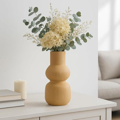 Ceramic Vase for Living Room Decor – Home Decor Accent for Bedroom, Table Accent, House, and Room Decor Display – 3D Printed Designed Flower Vase and Office Decor – 12" Brown
