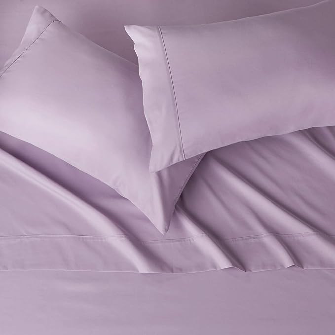 Amazon Basics Lightweight Super Soft Easy Care Wrinkle-Free Microfiber 4-Piece Bed Sheet Set with 14-Inch Deep Pockets, Full, Frosted Lavender, Solid