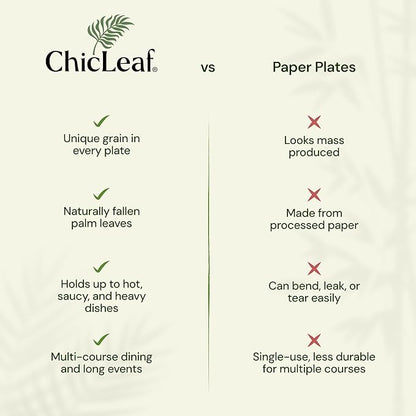 Chic Leaf Square Palm Leaf Tableware - 10" & 7", Pack of 24 - Durable Bamboo Disposable Dinnerware - Eco-Friendly Compostable Plates - Versatile Party & Appetizer Plates
