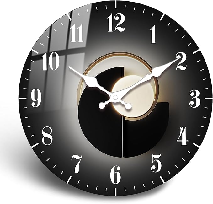 12 Inch Black Wall Clock – Minimalist Black and Gold Analog Wall Clocks, Silent Non Ticking Wall-Clock Battery Operated Decorative for Bedroom, Kitchen Décor