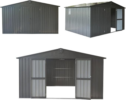 Domi Outdoor Storage Shed 11' x 9', Metal Steel Utility Tool Shed Storage House with Double Lockable Doors & Air Vents for Backyard Patio Garden Lawn Dark Grey