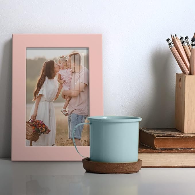 Renditions Gallery 4x6 inch Picture Frame High-end Modern Style, Made of Solid Wood and High Definition Glass Ready for Wall and Tabletop Photo Display, Pink Frame