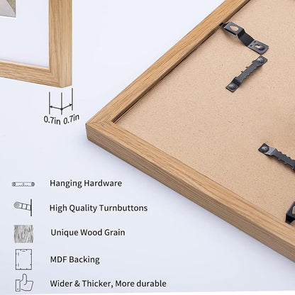 Axeman 20x30 Picture Frame with Mat for 16x24, Solid Oak Wood Poster Frame with Tempered Glass, Wooden 20''x30'' Minimalist Photo Frame with Wall Hooks Puzzle Frame for Art Photo and Prints, Natural