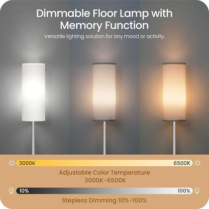 Dimmable Floor Lamps for Living Room with Remote and Foot Switch, 64.4” Modern Standing Tall Lamp, Corner Lamp for Bedroom, Office, Bulb Included, 3000K-6500K, White and Silver, FCC Listed SCW06LD05W1