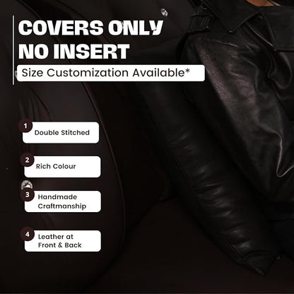 D DOLLY LAMB Lambskin Leather Pillow Cover - Sofa Cushion Case - Decorative Throw Covers for Living Room & Bedroom, 16x16 Inches - Black (02) Pack of 2