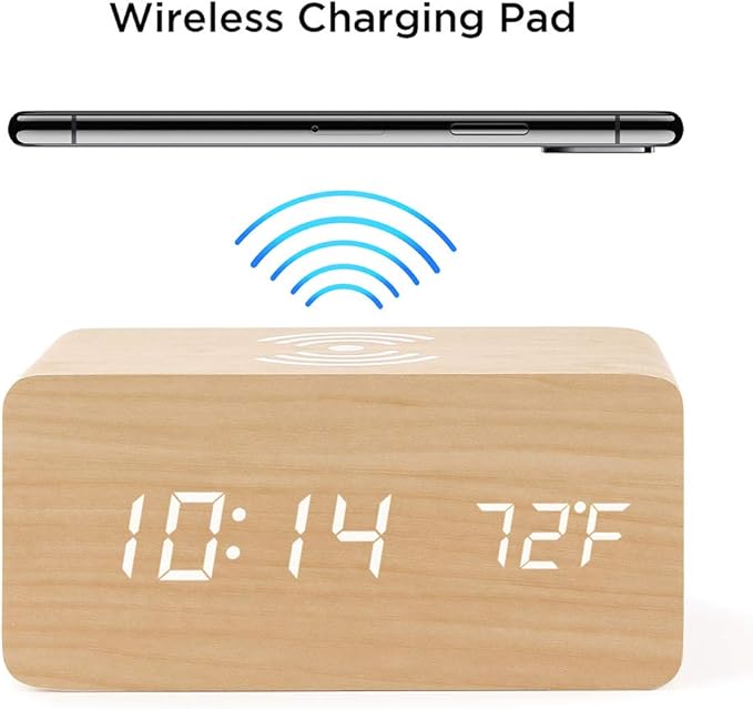 OCT17 Alarm Clock with Qi Wireless Charging Pad Compatible with iPhone Samsung