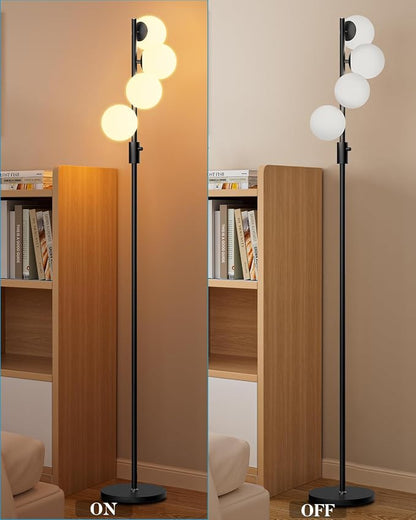 Lightdot 64IN Dimmable Globe Floor Lamp, Black Standing Lamps with 4PCS 3000K Bulbs Included, Mid Century Modern Floor Lamp with 5Lbs Heavy Base for Living Room/Sofa Beside/Corner Decor