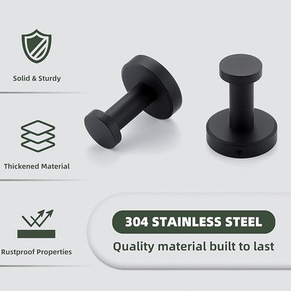 APLusee Matte Black Robe Towel Hook for Bathroom, 2 Pack Stainless Steel Coat Hooks, Heavy Duty Wall Hangers Wall Mounted