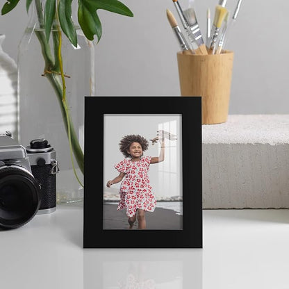 Renditions Gallery 3.5x5 inch Picture Frame High-end Modern Style, Made of Solid Wood and High Definition Glass Ready for Wall and Tabletop Photo Display, Black Frame