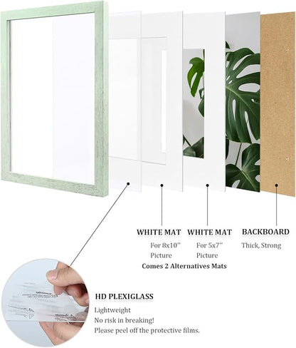 Egofine 11x14 Picture Frame Made of Solid Wood Covered by Plexiglass, Display Pictures 5x7/8x10 with Mat or 11x14 Without Mat for Table Top Display and Wall Mounting Photo Frame, Rustic Green