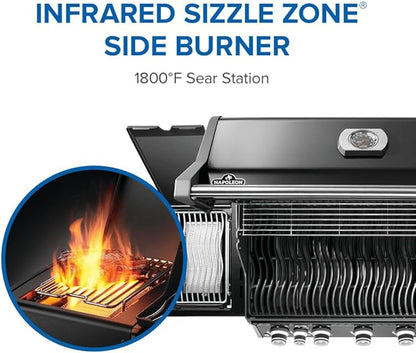Napoleon Rogue PRO 625 Natural Gas Grill with Infrared Side Burner, Black, Durable 6-Burner Cooking Power