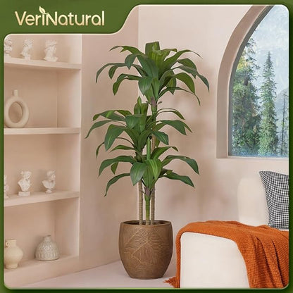 Artificial Dracaena Tree, 5FT Tall Fake Plants with UV Resistant Leaves, Faux Tropical Yucca Trees for Indoor Outdoor, Potted Large Floor Plant for Home Decor Living Room Porch, VN123