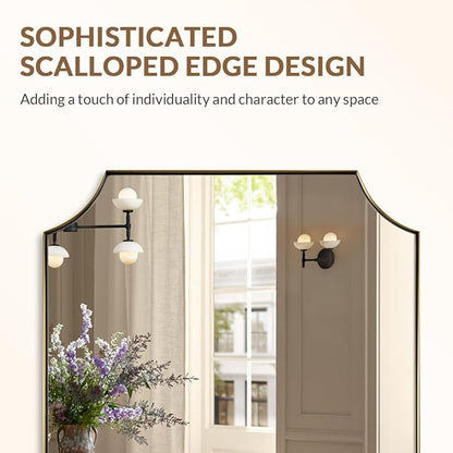 ANDY STAR 28"x36" Gold Mirror, Brushed Brass Bathroom Vanity Mirror, Scalloped Wall Mirror with Rust-Proof Stainless Steel Metal Thin Frame Deep 1", Hangs Vertically or Horizontally