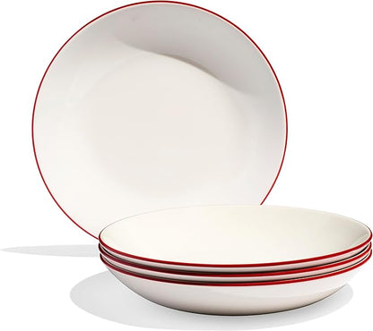 Made In Cookware - Set of 4 - Entrée Bowls - White With Red Rim - Porcelain - Crafted in England