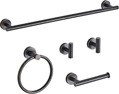 Oil Rubbed Bronze Bathroom Hardware Set 5 Piece with Towel Racks for Bathroom, SUS304 Stainless Steel Bath Towel Bar Set, 24 Inch Wall Mounted Accessories Kit