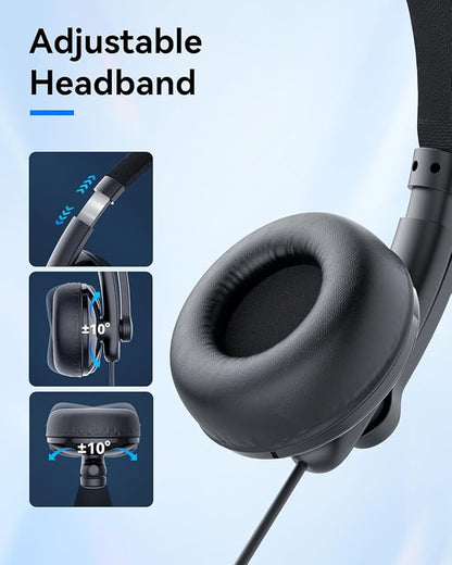 EMEET HS50 Wired Headset with Mic, On-Ear Computer Headphones with Noise